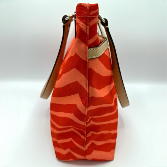 💰SALE💰 COACH Signature Fabric Orange/Tan Zebra Print Tote w/Leather Trim - Picture 4 of 14